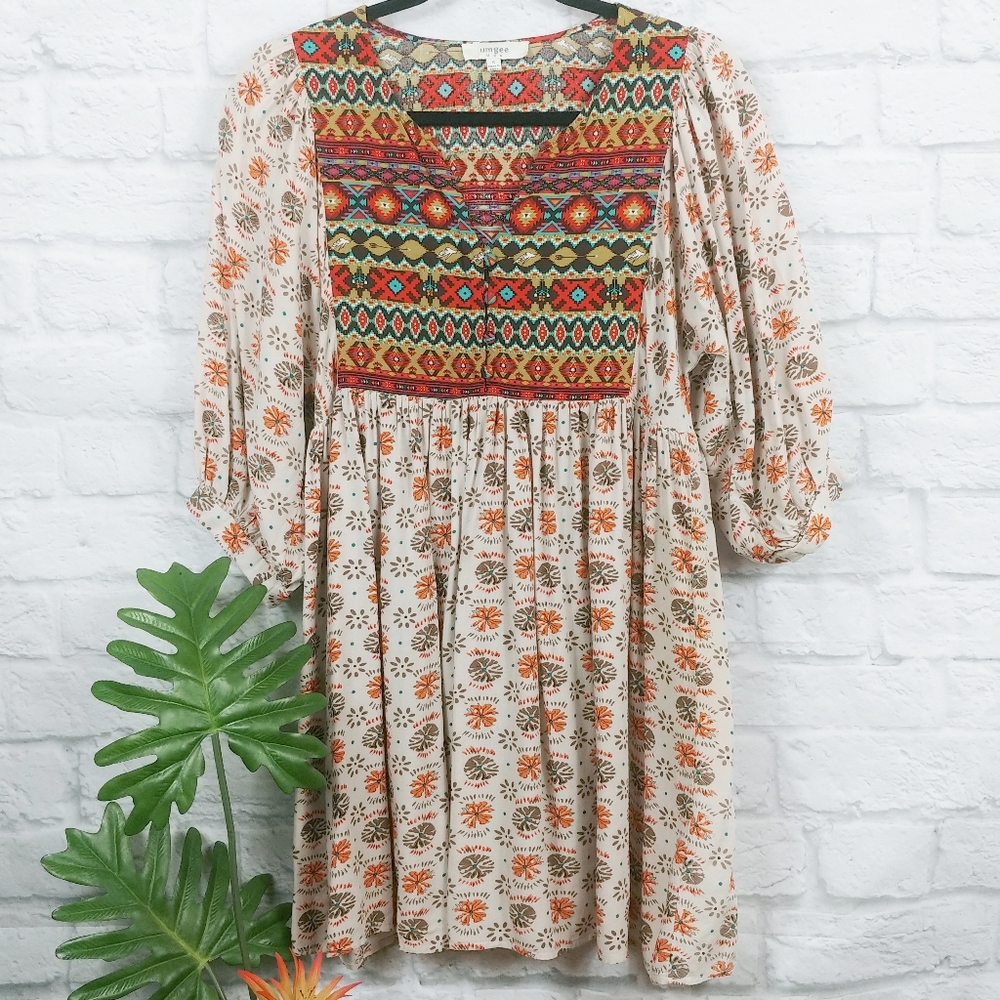 Umgee Boho Babydoll Aztec Tunic Dress Small